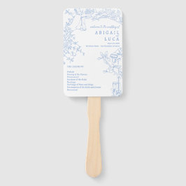 Blue Chinoiserie Toile de Jouy Wedding Programma Handwaaier