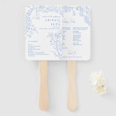 Blue Chinoiserie Toile de Jouy Wedding Programma Handwaaier (Voorkant en achterkant)