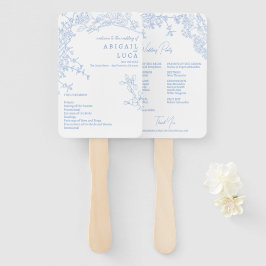 Blue Chinoiserie Toile de Jouy Wedding Programma Handwaaier