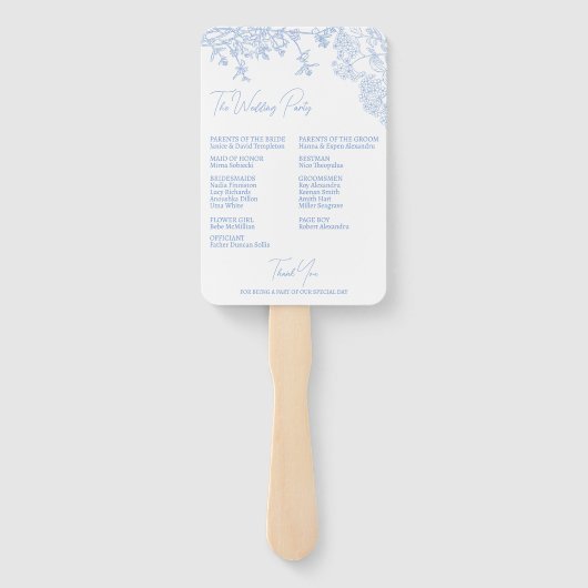 Blue Chinoiserie Toile de Jouy Wedding Programma Handwaaier (Achterkant)