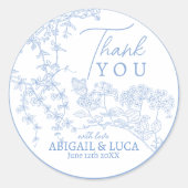 Blue Chinoiserie Toile de Jouy Wedding Programma Ronde Sticker (Voorkant)