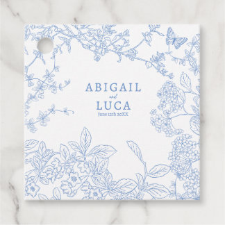 Blue Chinoiserie Toile de Jouy Wedding Save Datum Bedankjes Labels