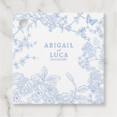 Blue Chinoiserie Toile de Jouy Wedding Save Datum Bedankjes Labels (Voorkant)