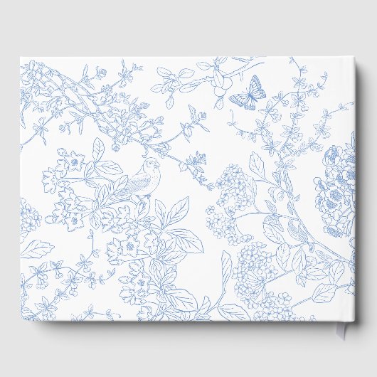 Blue Chinoiserie Toile de Jouy Wedding Save Datum Gastenboek (Achterkant)