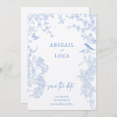 Blue Chinoiserie Toile de Jouy Wedding Save Datum  Kaart (Voorkant / Achterkant)