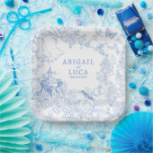 Blue Chinoiserie Toile de Jouy Wedding Save Datum Papieren Bordje (Feest)