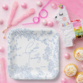 Blue Chinoiserie Toile de Jouy Wedding Save Datum Papieren Bordje (Feest)