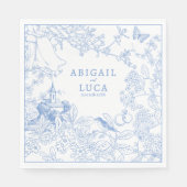 Blue Chinoiserie Toile de Jouy Wedding Save Datum Servet (Voorkant)