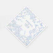 Blue Chinoiserie Toile de Jouy Wedding Save Datum Servet (Hoek)