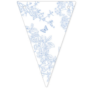 Blue Chinoiserie Toile de Jouy Wedding Save Datum Vlaggetjes