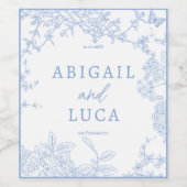Blue Chinoiserie Toile de Jouy Wedding Save Datum Wijn Etiket (Enkel label)