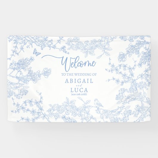 Blue Chinoiserie Toile de Jouy Wedding Spandoek (Horizontaal)
