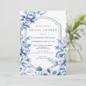 Blue Chinoiserie Toile Floral Bridal Shower Kaart (Staand voorkant)