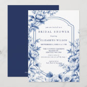 Blue Chinoiserie Toile Floral Bridal Shower Kaart (Voorkant / Achterkant)