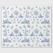 Blue Chinoiserie Toile Floral Pastoral French Cadeaupapier (Vlak)