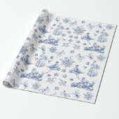 Blue Chinoiserie Toile Floral Pastoral French Cadeaupapier (Uitgerold)