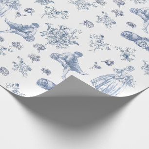 Blue Chinoiserie Toile Floral Pastoral French Cadeaupapier