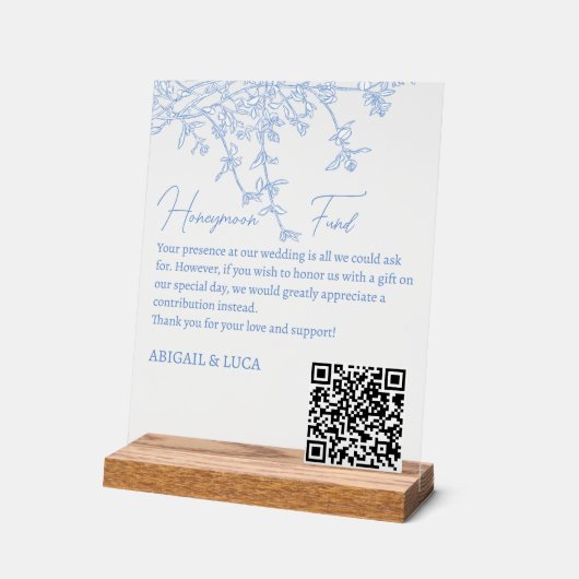 Blue Chinoiserie Toile Honeymoon Fund Wishing Well Acryl Bord (Hoek)