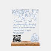 Blue Chinoiserie Toile Honeymoon Fund Wishing Well Acryl Bord (Voorkant)