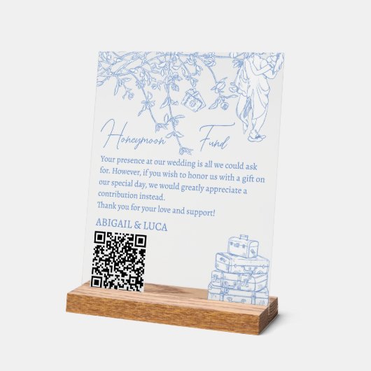 Blue Chinoiserie Toile Honeymoon Fund Wishing Well Acryl Bord (Hoek)