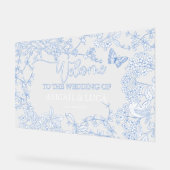 Blue Chinoiserie Toile Jouy Wedding Welkomstbord Acryl Bord (Hoek)