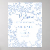 Blue Chinoiserie Toile Jouy Wedding Welkomstbord Poster (Voorkant)