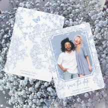Blue Chinoiserie Toile Wedding Save Date Foto