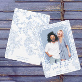 Blue Chinoiserie Toile Wedding Save Date Foto Kaart