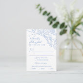 Blue Chinoiserie Toile Wedding Website RSVP Informatiekaartje (Staand voorkant)