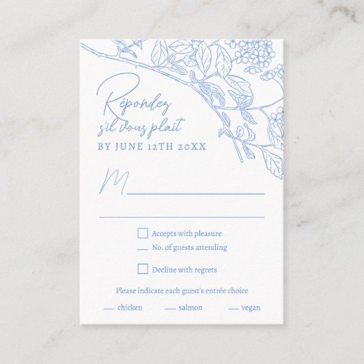 Blue Chinoiserie Toile Wedding Website RSVP Informatiekaartje (Voorkant)