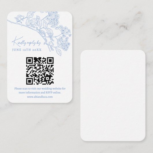 Blue Chinoiserie Toile Wedding Website RSVP QR cod Informatiekaartje (Voorkant / Achterkant)