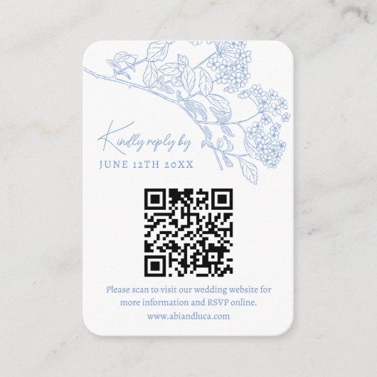 Blue Chinoiserie Toile Wedding Website RSVP QR cod Informatiekaartje (Voorkant)