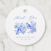 Blue Chinoiserie  Tortelduifjes bruiloft Bedankjes Labels (Voorkant)