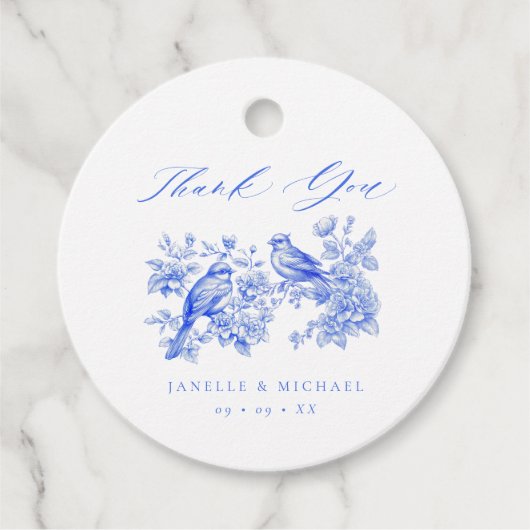 Blue Chinoiserie  Tortelduifjes bruiloft Bedankjes Labels (Voorkant)