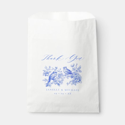 Blue Chinoiserie Tortelduifjes bruiloft Bedankzakje (Voorkant)
