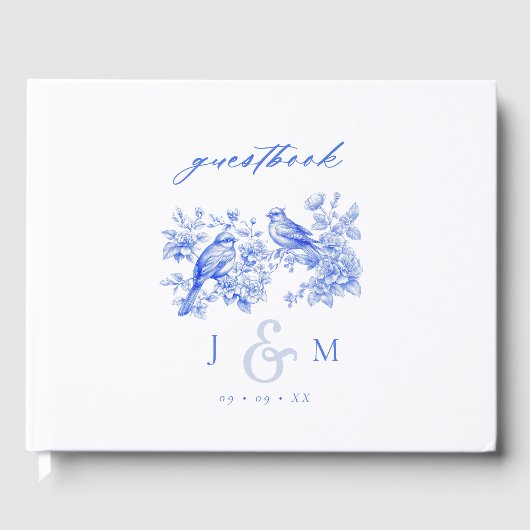 Blue Chinoiserie  Tortelduifjes bruiloft Gastenboek (Voorkant)