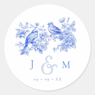 Blue Chinoiserie  Tortelduifjes bruiloft Ronde Sticker