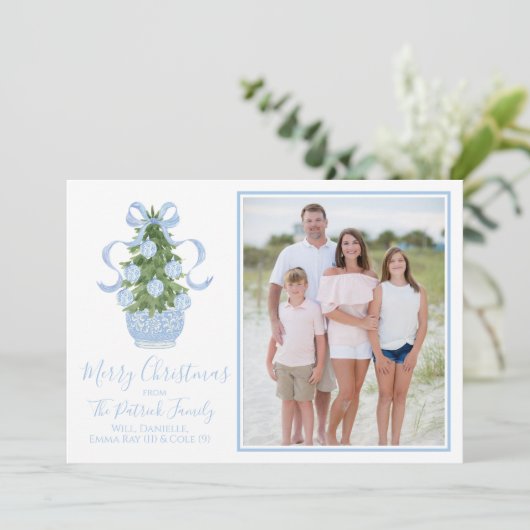 Blue Chinoiserie Tree Kerstkaart Kaart (Staand voorkant)