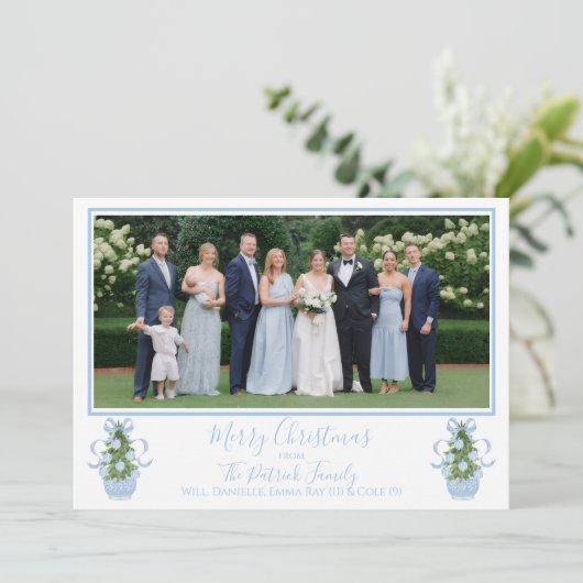 Blue Chinoiserie Tree Kerstkaart Kaart (Staand voorkant)