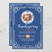 Blue Chinoiserie Turkije Thanksgiving Kaart (Voorkant / Achterkant)