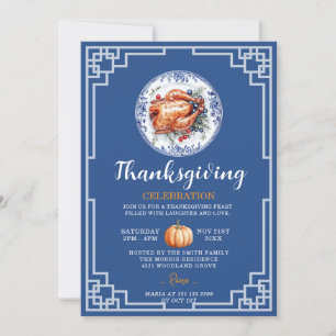 Blue Chinoiserie Turkije Thanksgiving Kaart
