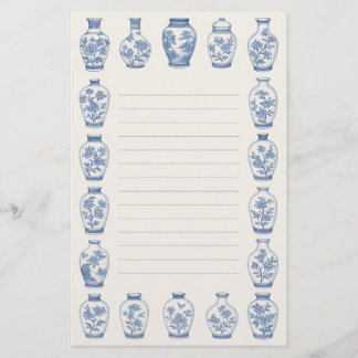 Blue Chinoiserie Vase Stationery – Elegant Lined  Briefpapier