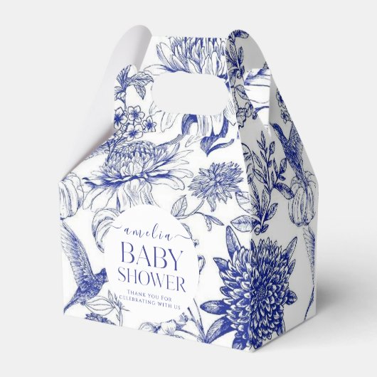 Blue Chinoiserie Victoriaans Bloemen baby shower Bedankdoosjes (Achterkant)