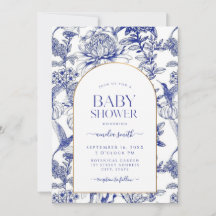 Blue Chinoiserie Victoriaans Bloemen baby shower