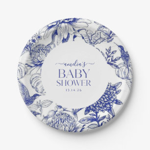 Blue Chinoiserie Victoriaans Bloemen baby shower Papieren Bordje