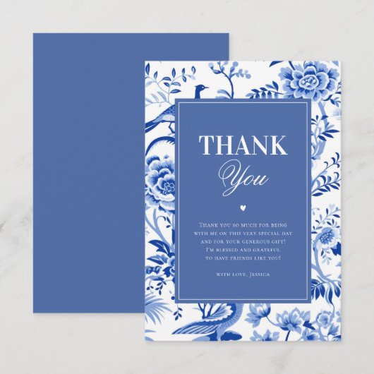 Blue Chinoiserie Vintage Bridal Shower Bedankkaart (Voorkant / Achterkant)