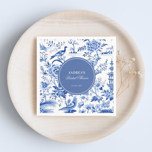 Blue chinoiserie vintage bridal shower servet