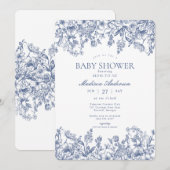 Blue Chinoiserie Vintage Floral Baby Shower Kaart (Voorkant / Achterkant)