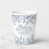 Blue Chinoiserie Vintage Floral Birthday Papieren Bekers (Voorkant)