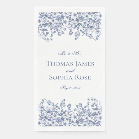 Blue Chinoiserie Vintage Floral Wedding Servet (Voorkant)